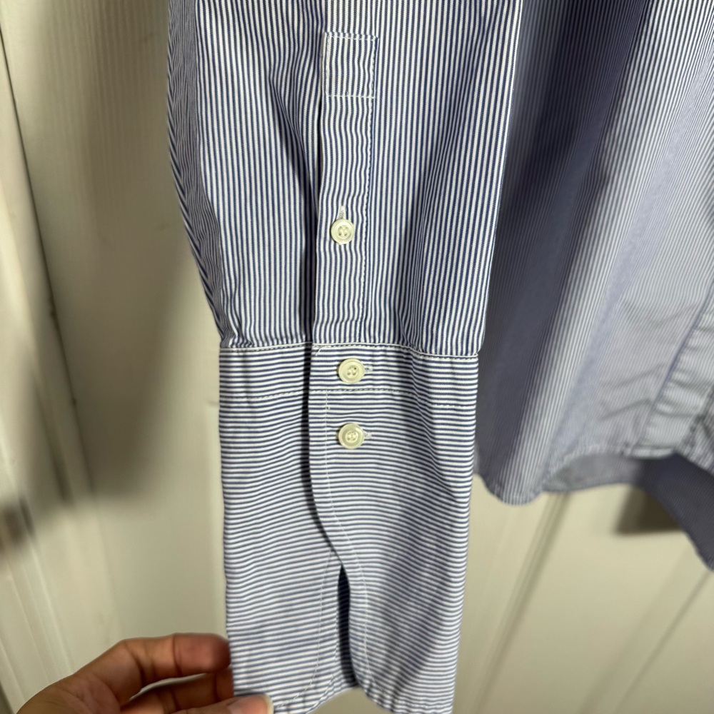 J.Crew Thomas Mason Blue White Stripe Popover Shirt Size 10 - Picture 6 of 12